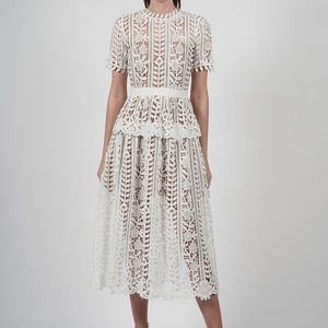 Self portrait white lace ruffle midi dress